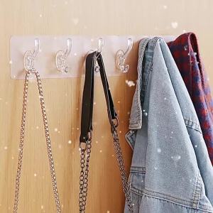 Transparent six-hook self-adhesive wall mounting bracket no drilling required suitable for bathrooms and kitchens
