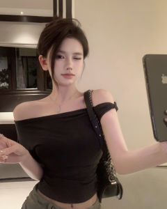 อเมริกัน Retro เผ็ด เด็กผู้หญิง ไหล่ Bared แขนสั้น T เสื้อผู้หญิง Pure Desire เซ็กซี่ สั้นกระชับ < Ne1> เสื้อฐาน Ins