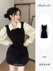 Bộ Đồ Hai Mảnh Kiểu Pháp Cổ Điển Màu Đen Cho Nữ Thanh Thiếu Niên 18-25 Tuổi Mùa Thu 2024 Áo Vest Ngắn Và Áo Len Dệt Kim