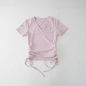 Sporty Casual Short Sleeve Yoga Vest Womens Slimming Running Fitness Clothes Nylon Material Breathable Quick Dry Super Elastic