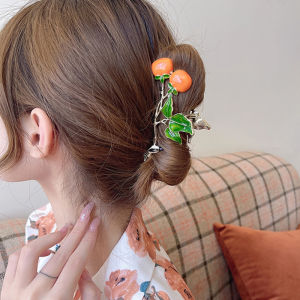 Zy Fashion Korean Style New Metal Persimmon Hair Clip for Women Elegant Shark Clip Fashion Interesting Fruit Hairpin