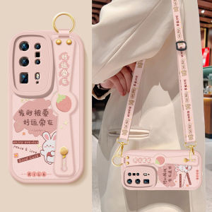 Huawei P40 pro Womens Style Silicone Leather Phone Case Full Cover with Wrist Strap Anti-Fall Protection Couple Cute Style