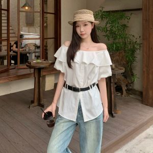 Áo Blouse Dáng Ôm Trễ Vai Có Nếp Gợn