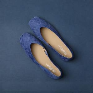 MIOLLIBARN | Blue Suede French Leather Square-Toe Shallow-Opening Woven Flat Womens Summer Soft Bottom Shoes