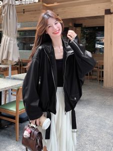 Black Fashionable PU Leather Jacket Womens Coat Large Female Lead Cool Street Style Autumn New Arrival Elegant Zipper Style