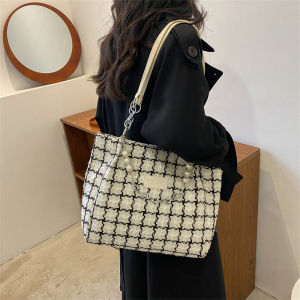 Trendy Canvas Tote Bag for Women University Students Large Capacity Single Shoulder Handbag Commuting Shopping Bag