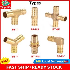 TUOYA LIFE Brass Adaptor T Y Shaped Connector Barb Hose Fitting Tee 3 2 Way Tube Copper Barbed Coupling 4mm 6mm 8mm 10mm 12mm L Fittings