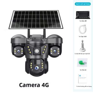 Camera 4G Năng Lượng Mặt Trời Với Ba Ống Kính Hỗ Trợ SIM Châu Âu Chống Nước Ngoài Trời Camera An Ninh CCTV V380 Với Ba Màn Hình