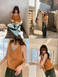 NIHAOKANONG | Bộ Áo Tank Knit Hai Mảnh Màu Khối