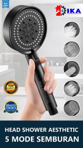 Gagang Kepala Shower Turbo Bertekanan Tinggi Shower Adjustable Massage / Kepala Shower Hitam 5 Mode Hand Shower Hitam Premium (GAGANG ONLY) 1/2 inch / Kepala Shower Mandi / Kombinasi gratis 4 In 1 Kepala Shower Set Mandi Hitam Premium Shower Head Set