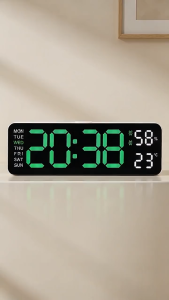Malaking LED Digital Wall Clock may Temperature at Humidity Display para sa Bahay at Office