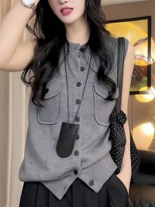 Gray Sleeveless Vest 2025 Summer New Style Casual Loose Fashionable Elegant High-End Feeling Zui Ping Commute Style plus Size