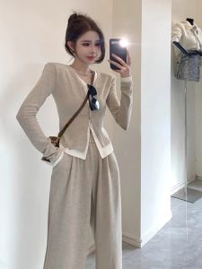 Fashion Casual Set Womens Long Sleeve Wide Leg Pants Two Piece Korean Style Lazy Style Autumn New Arrival