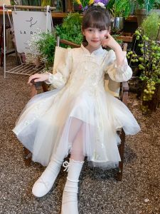 Princess Style Cheongsam Dress Autumn Winter New Chinese Style Girls Skirt Cotton Material A-Line Skirt Long Sleeve for Kids