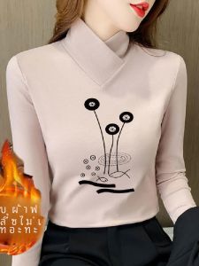เสื้อยืดผู้หญิงแขนยาวพิมพ์ลายแฟชั่นฤดูใบไม้ร่วง/ฤดูหนาว ทรงหลวม คอกลม ผ้าขนแกะหนา อบอุ่น เสื้อตัวบนใหม่ ไซส์ใหญ่