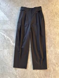Black High Waist Drapey Commute Ideal Wide Leg Pants Autumn Winter Trousers Conical Straight Cut Pants Elegant Office Wear