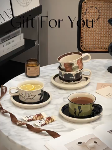 French Antique Ceramic Coffee Cup Saucer Afternoon Tea Cup