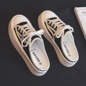 Early Autumn Womens Slip-On Canvas Shoes Half Slippers Breathable Versatile Casual Low Cut Rubber Bottom round Toe Sneakers