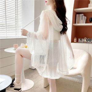 Womens Ice Silk Sun Protection Clothing Lightweight Breathable Mid-Length Summer Outerwear Loose plus Size Cardigan Coat