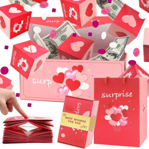 1Pack Valentines Gift Box DIY Folding Paper Boxs Money Pop Up Birthday Wedding Surprise Bounce Boxs Explosion Red Envelope Box