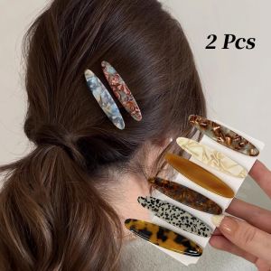 2 Pcs New Simple Acetate Fiber Hairpinswomen Oval Geometric Side Clips Colorful Duckbill Clips One-word Clip Hair Accessories