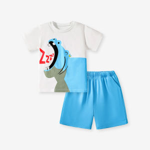 Little Maven Pure Cotton Cartoon Print Boys Summer Outfit Two-Piece Set Comfortable Breathable Kids Clothing Ensemble