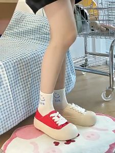 Xấu xí Dễ Thương Ngón Chân To Bánh Mì Giày Nữ Sang Trọng Tất Cả Trận Đấu Mùa Thu 2024 Phong Cách Mới Hai Cánh Giày Vải Đế Dày Giày Trắng