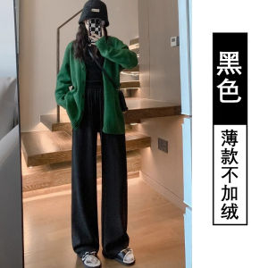 Winter Thickened High Waist Wide Leg Pants Womens Fleece Lined Rice Noodle Pants Commute Casual Trousers Loose Versatile