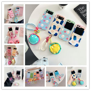 For Samsung Galaxy Z Flip 5 Z Flip 6 Z Flip 4 Z Flip 3 Z FLIP 4 3 5 6 Wave Frame Soft Clear Silicone Case with Beads Wrist Strap Printed TPU Wavy Edge Casing with Bracelet