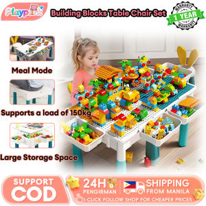 Building Blocks Table Chair Set 200+ Pieces - 2-in-1 Multifunctional Study & Play Center with Storage Space-Saving (Ages 3+)