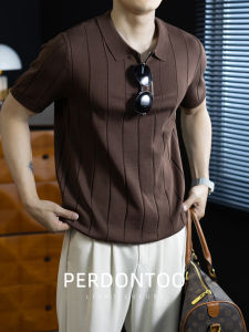 PERDONTOO | Ice Silk Breathable Knitted Shirt Men Short Sleeve Half Pull Over Turn-Down Collar