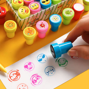 10pcs Cartoon Pattern Stamp Cartoon Smiling Face Childrens Clip and Paste Toy Stamp DIY Painting Photo Album Decoration