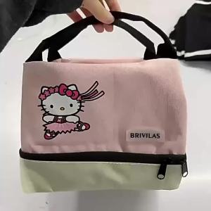 Sanrio | Hello Kitty Color Block Print Double Layer Insulated Lunch Bag Portable Cooler Bag Outdoor Bento Tote