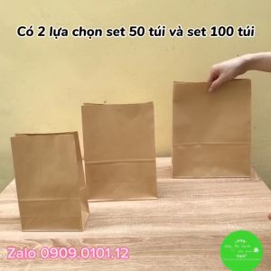 Combo 100 túi giấy kraft không quai cao cấp nhật bản 50 túi giấy xi măng đựng thực phẩm bảo vệ môi trường túi kraf đựng quà tặng