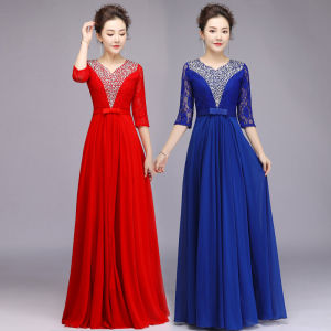 Choir Performance Costume Female Dress Middle-Aged and Elderly Adult Chorus Dress Dress Singing Red Song Conductor Performance Wear