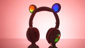 Cute Cat Ear Headphones Bluetooth 5.0 Foldable On-Ear Stereo Wireless Headset with LED Light Support FM Radio