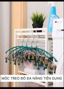 Móc 10 kẹp quần áo đồ lót tất vớ khăn mặt có khóa chống gió. Chất liệu INOX phối nhựa cao cấp. Tối ưu không gian phơi đồ