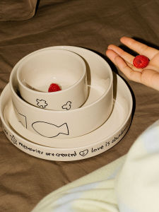 Hand-Painted Ceramic Dining Set Small Bowl Rice Bowl Noodles Bowl round Plate Home Use VM Vanilla Mountain Satisfy Series