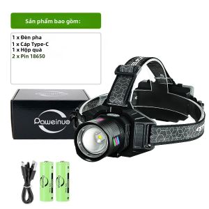 550000000LM Đèn Pha LED Mạnh Mẽ Có Thể Sạc Lại Bằng USB Hợp Kim Nhôm Đầu Câu Cá Đèn Pin Làm Việc Cho Cắm Trại Ngoài Trời