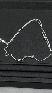 MILLENNE Millennia 2000 Hearts and Beads Double String White Gold Bracelet with 925 Sterling Silver