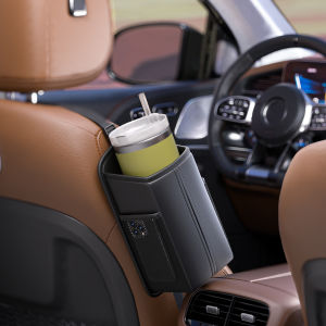 Leather Car Seat Side Storage Bag Hanging Auto Seat Organizer Tissue Bag Water Cup Holder Mesh Storage Pocket Car Storage Box