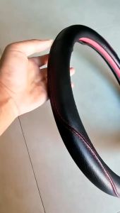 Cover Setir Mobil Bahan Kulit Steering Wheel Cover - RZ503 - Black Red Sarung Setir Mobil Kulit Sarung Stir Cover Stir Steering Wheel Cover