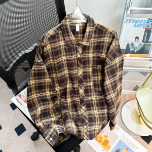 Retro Plaid Shirt Mens Long Sleeves Hong Kong Style Fancy Trendy Japanese Style Harajuku Loose Tops Casual Overshirt