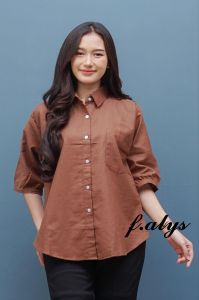 Hem Wanita Atasan Kemeja Wanita Lengan 3/4 Kinan Blouse