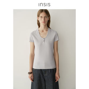 INSIS FEMME | Elegant Simple Literary Henry Collar T-Shirt Women