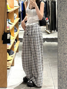Quần Ống Rộng Kẻ Caro Phong Cách Mỹ Cổ Điển Cho Nữ Mùa Hè Mới Rộng Rãi Quần Dài Ống Đứng Quần Dài Thường Ngày