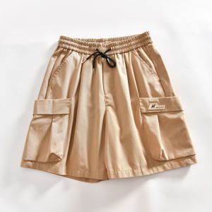 American Style Casual Mens Retro Workwear Pocket Five-Quarter Elastic Waist Loose Fit Summer Shorts Trendy Straight Leg Pants