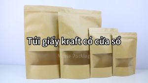 100 cái túi zip thực phẩm  nhiều kích thước Túi giấy zip kraft vàng có cửa sổ tràn viền đáy đứng túi zipper giấy đựng thực phẩm chất lượng cao