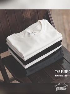 227Two-piece Maden brand tooling 2025 new summer high quality men shirt clic foundation black and white 220g cotton short-sleeved t-shirt solid color round neck shirt