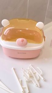 กล่องจัดเก็บขวดนม พร้อมฝากล่องกันฝุ่น ตะแกรงระบายน้ำ กล่องจัดเก็บถ้วยชามเด็ก กล่องจัดเก็บเก็บอุปกรณ์ป้อนอาหารการ์ตูนน่ารัก